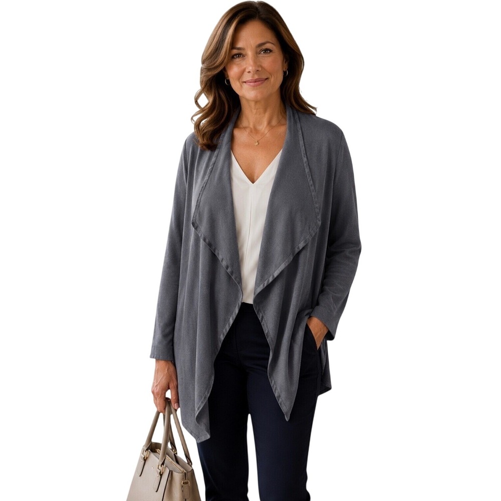 Clara Sun Woo Oversized Duster Gray Ponte Jacket Medium Work Travel